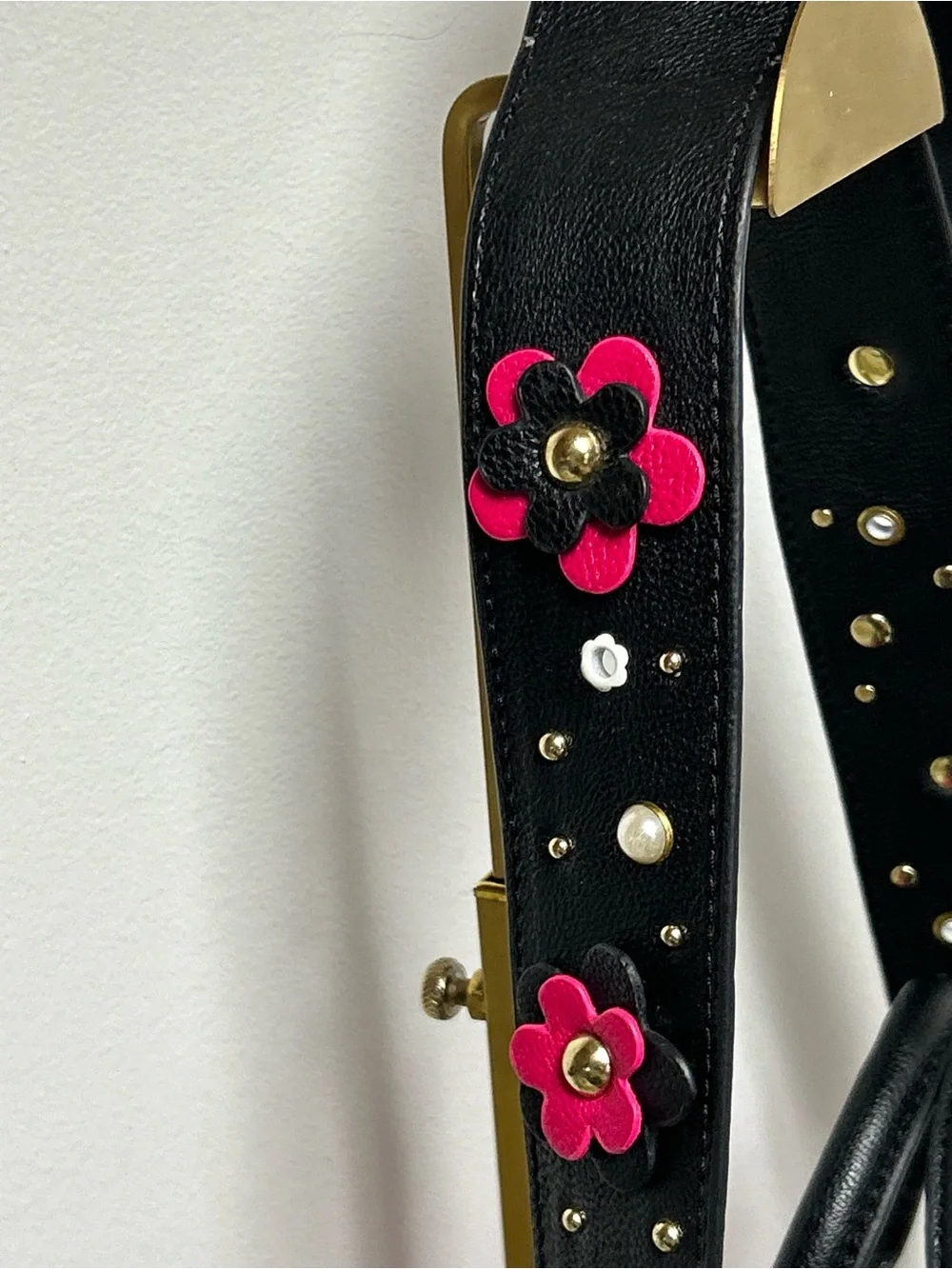 Betsey Johnson Hot Pink and Black Quilted Satchel with Gold Accents